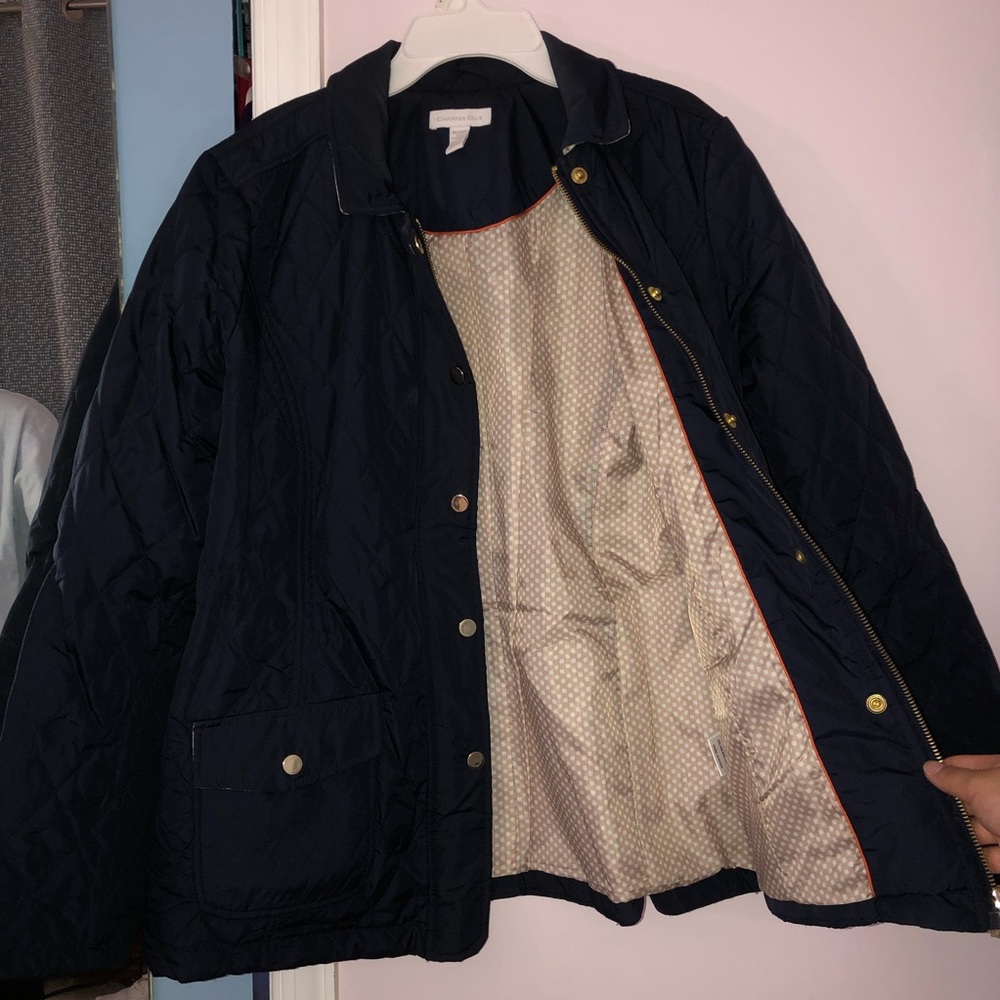 Charter Club Quilted Dark Blue Coat